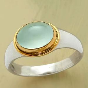 Beautiful silver alloy fashion ring - natural sage Prehnite crystal stone sz 6